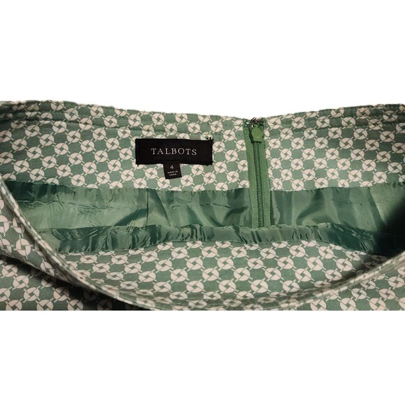 Talbots A-Line Skirt Green & White Geometric Print Pockets Lined Womens Size 4 - Picture 5 of 5